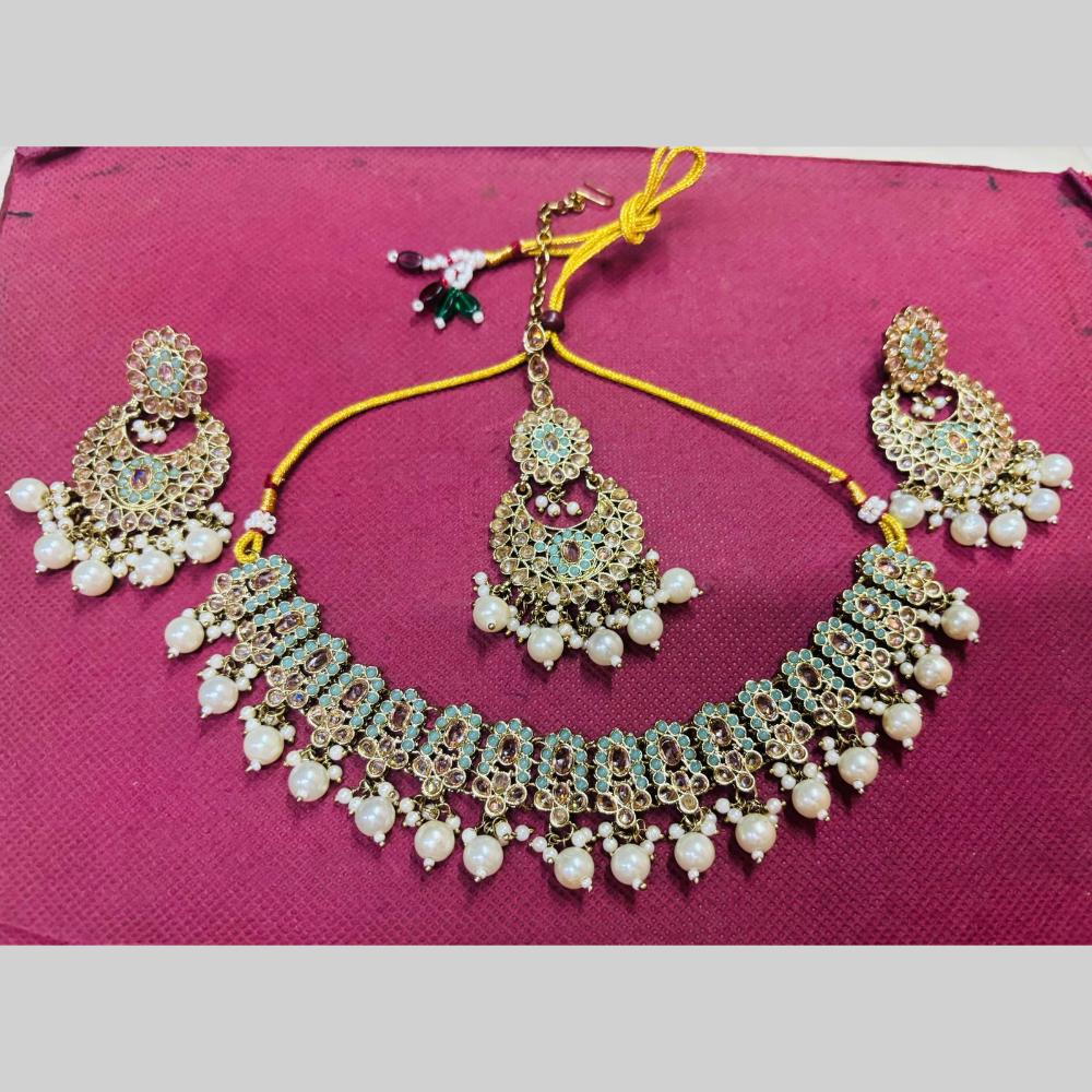 Snera Elegant Austrian Stone Necklace Set with Matching Earrings And Mangtikka
