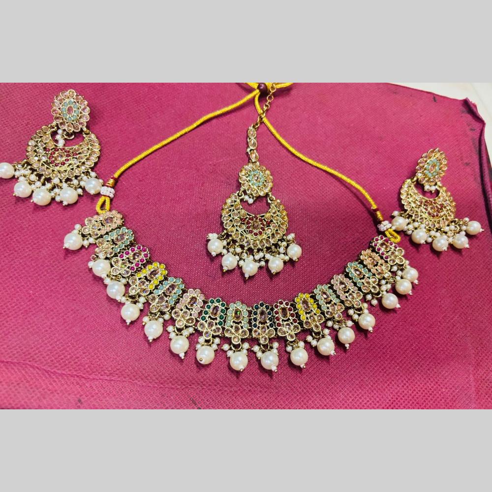 Snera Elegant Austrian Stone Necklace Set with Matching Earrings And Mangtikka