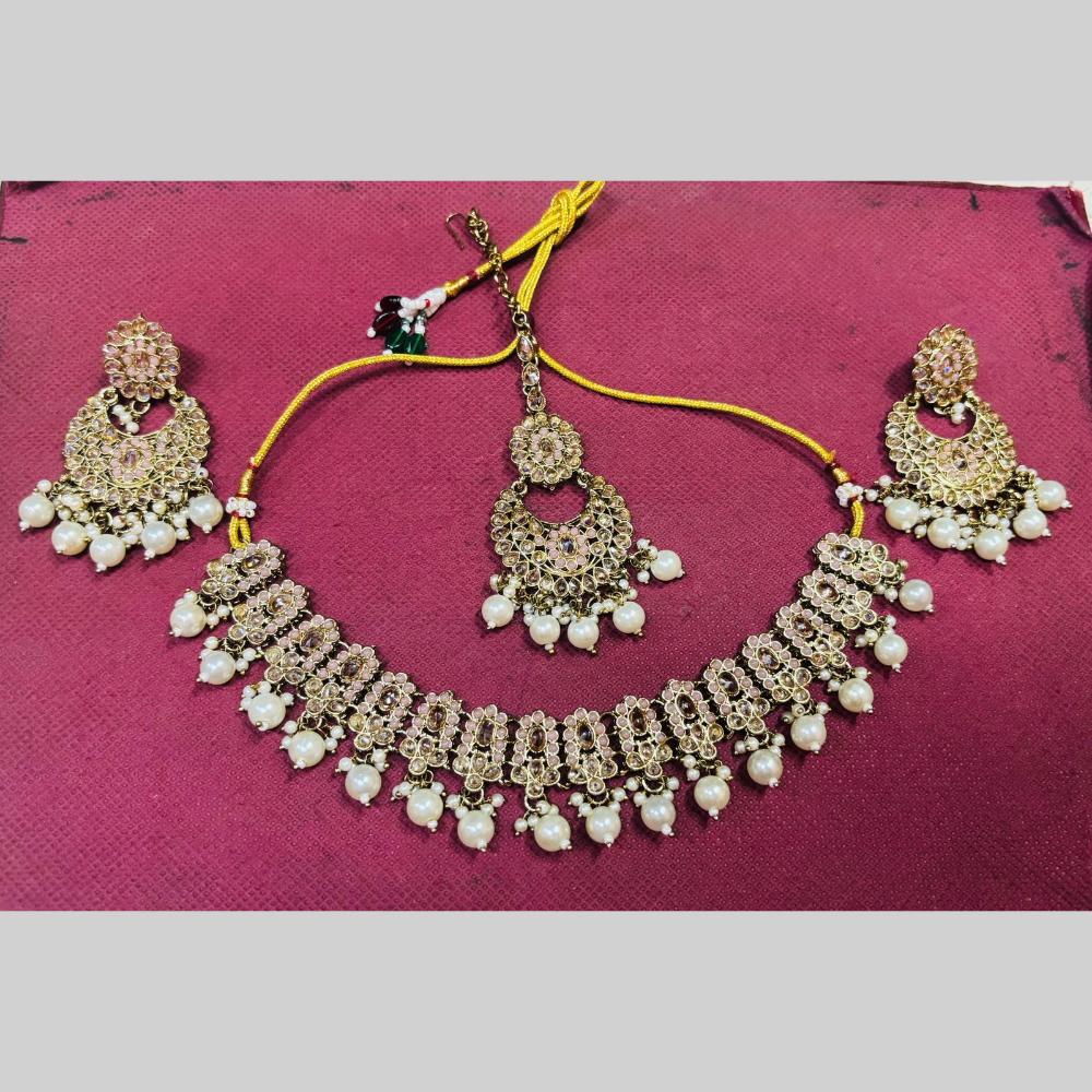 Snera Elegant Austrian Stone Necklace Set with Matching Earrings And Mangtikka