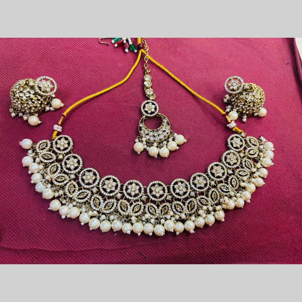 Snera Elegant Austrian Stone Necklace Set with Matching Earrings And Mangtikka