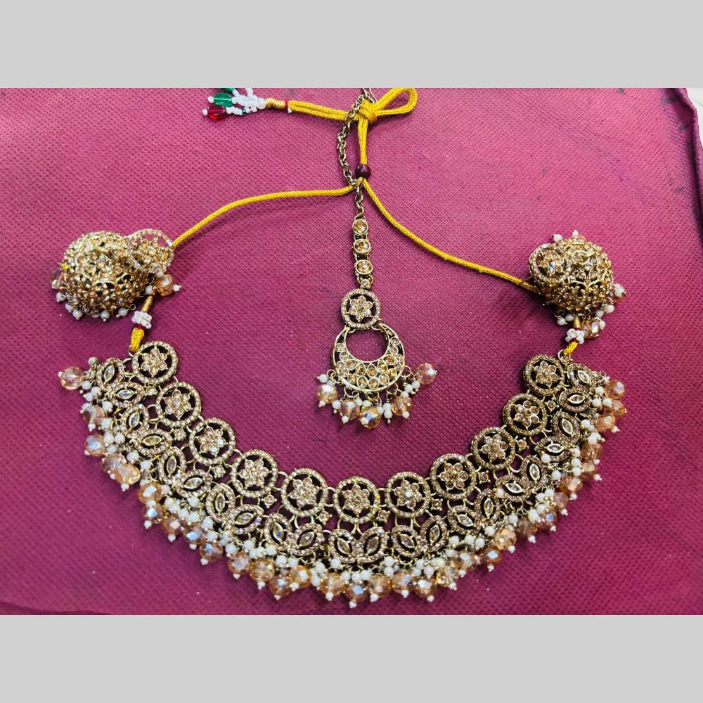 Snera Elegant Austrian Stone Necklace Set with Matching Earrings And Mangtikka