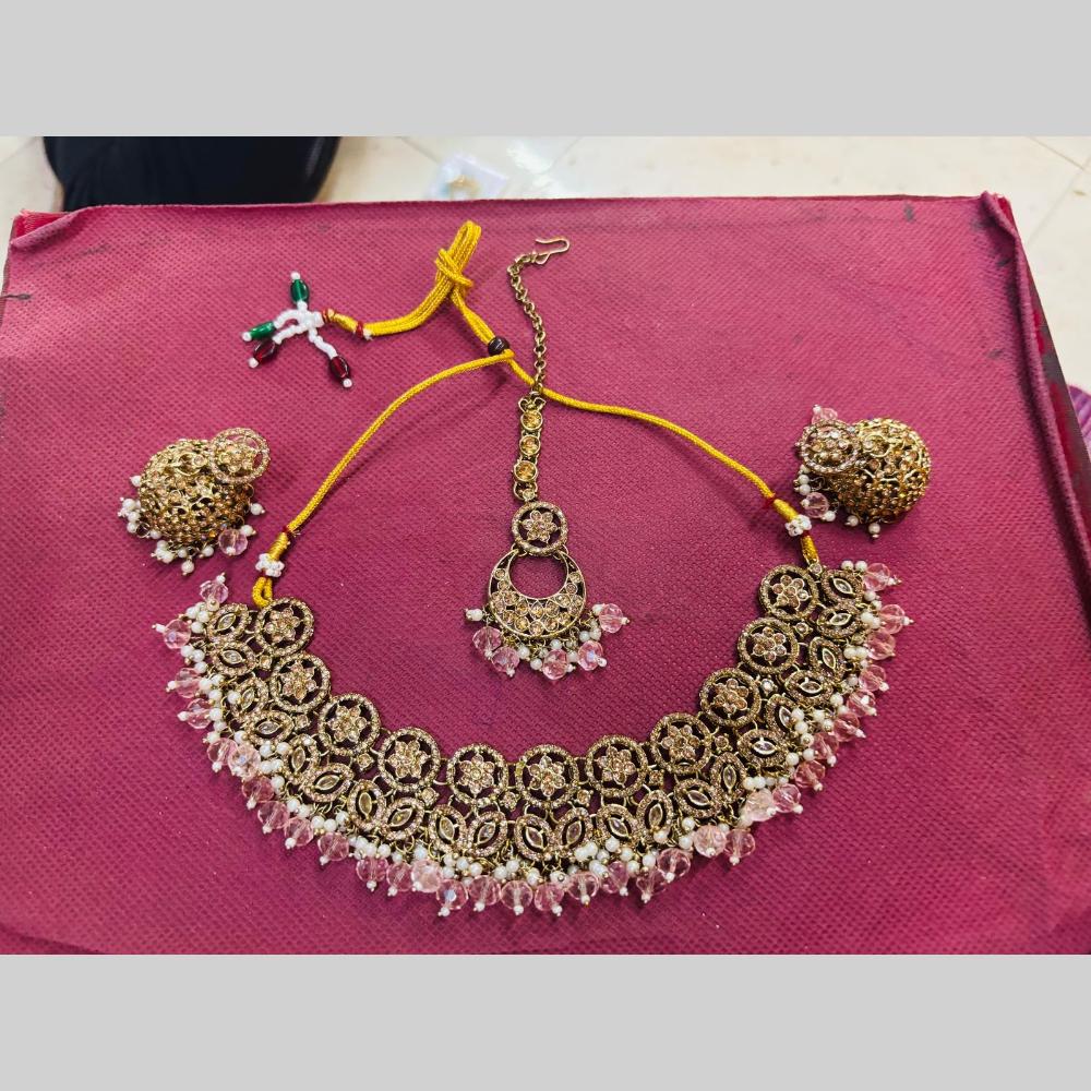 Snera Elegant Austrian Stone Necklace Set with Matching Earrings And Mangtikka