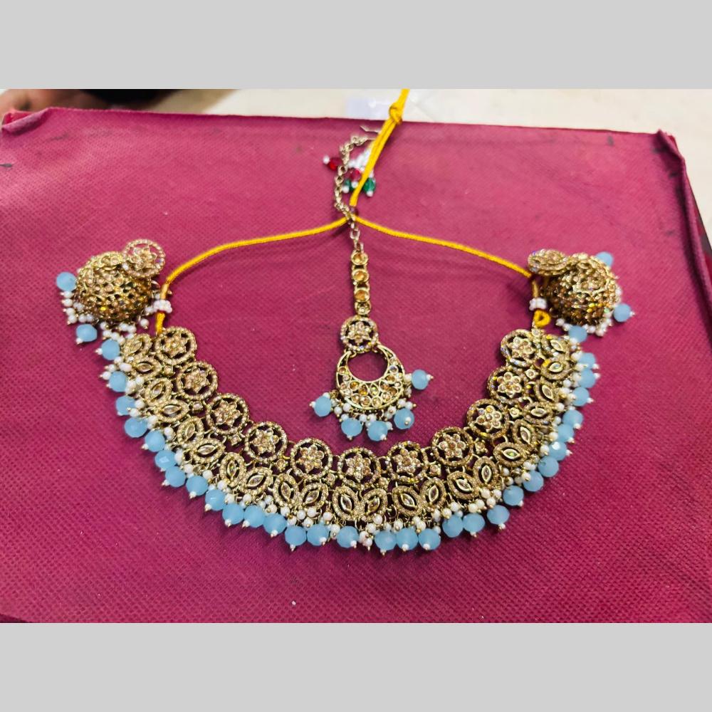 Snera Elegant Austrian Stone Necklace Set with Matching Earrings And Mangtikka