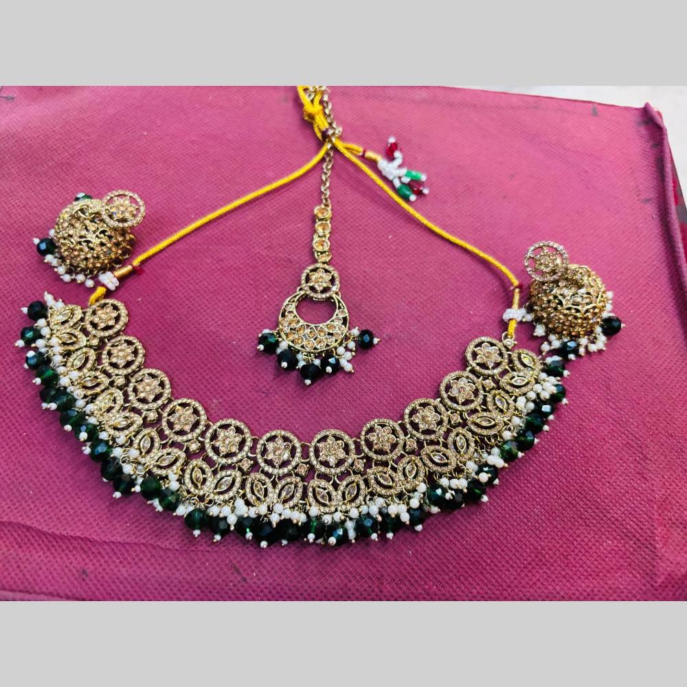 Snera Elegant Austrian Stone Necklace Set with Matching Earrings And Mangtikka