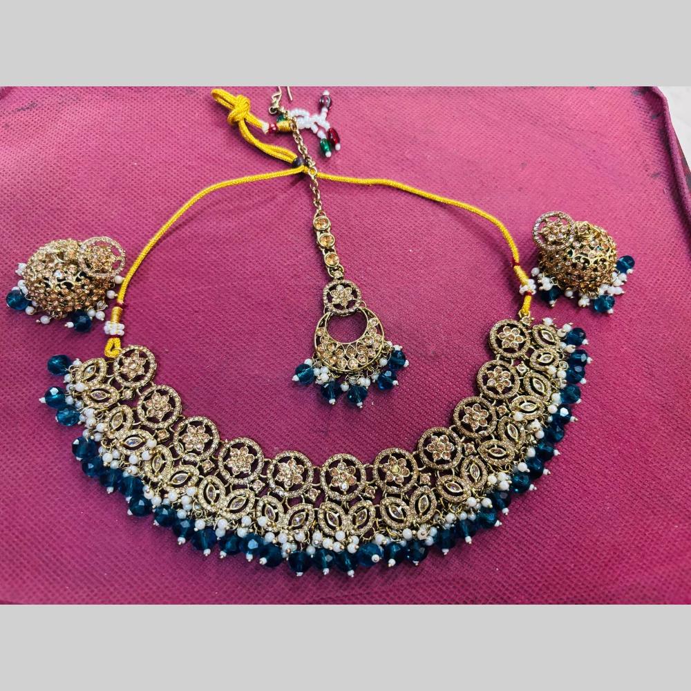 Snera Elegant Austrian Stone Necklace Set with Matching Earrings And Mangtikka