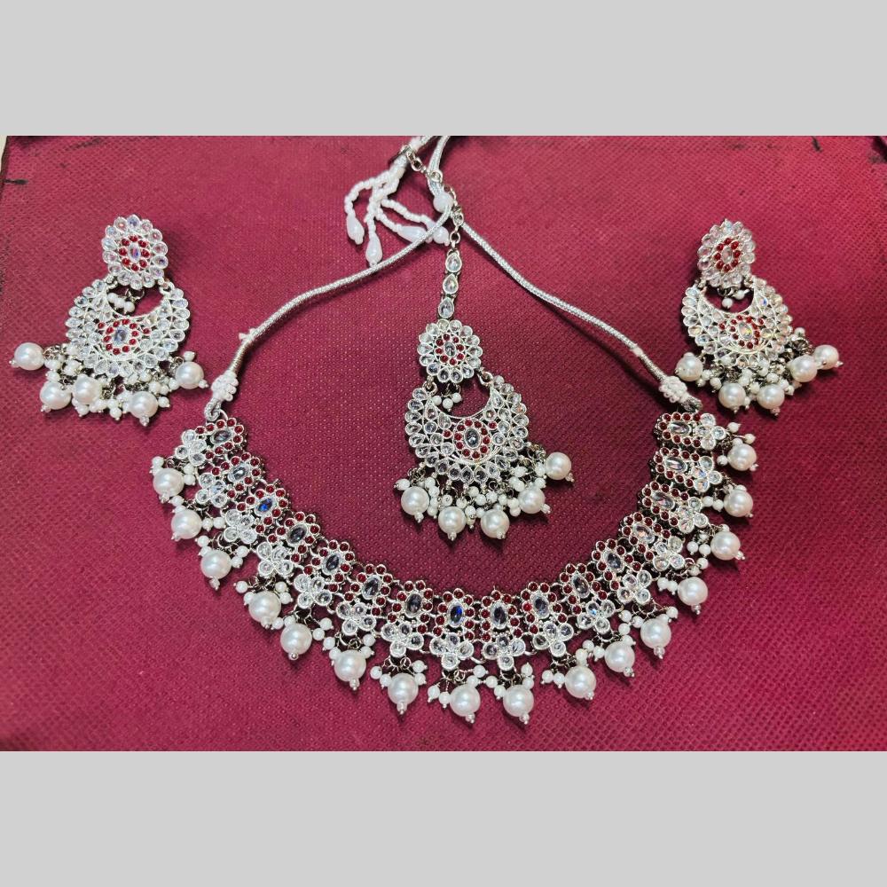 Snera Sparkle Austrian Stone Necklace Set with earrings & maangtikka perfect for weddings