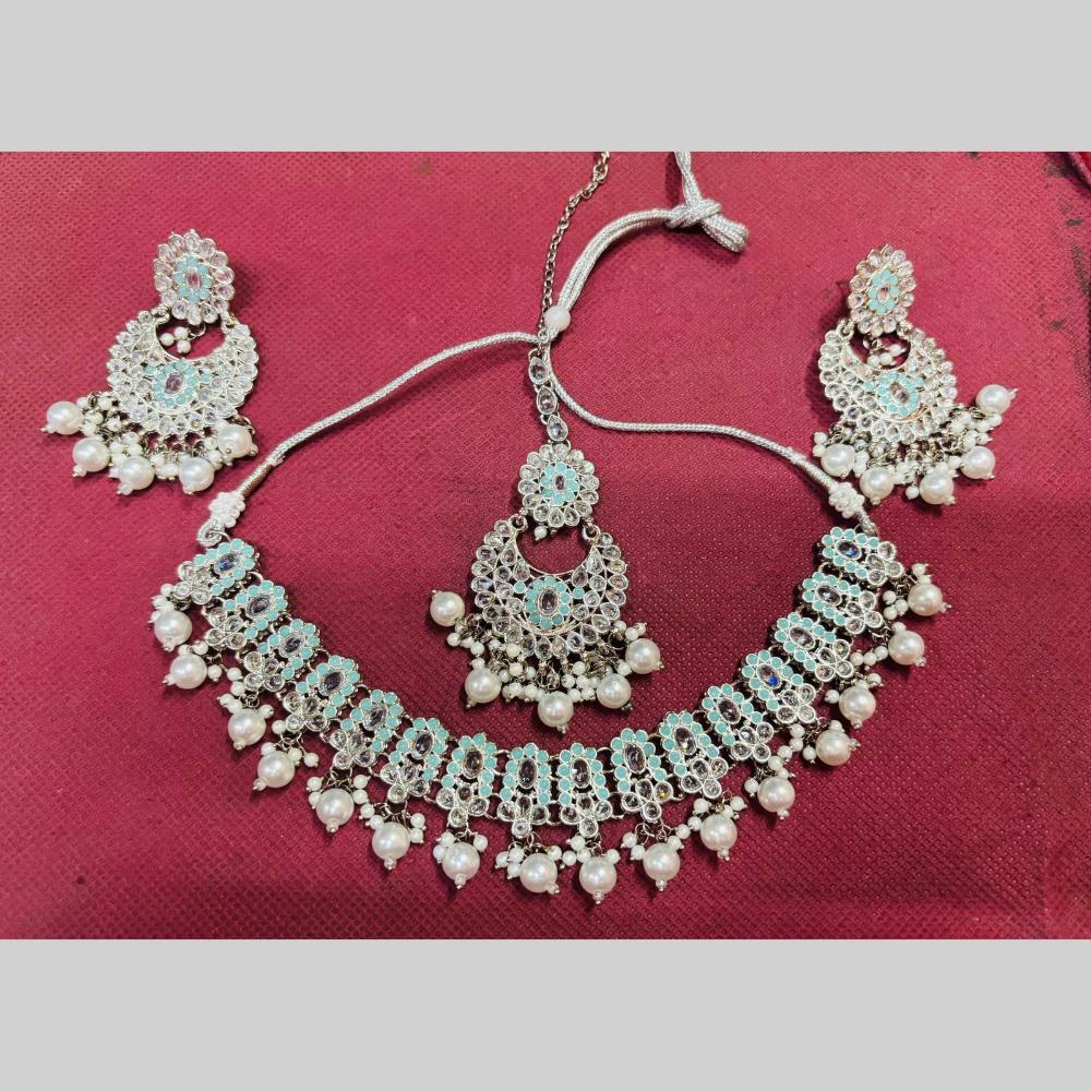 Snera Sparkle Austrian Stone Necklace Set with earrings & maangtikka perfect for weddings
