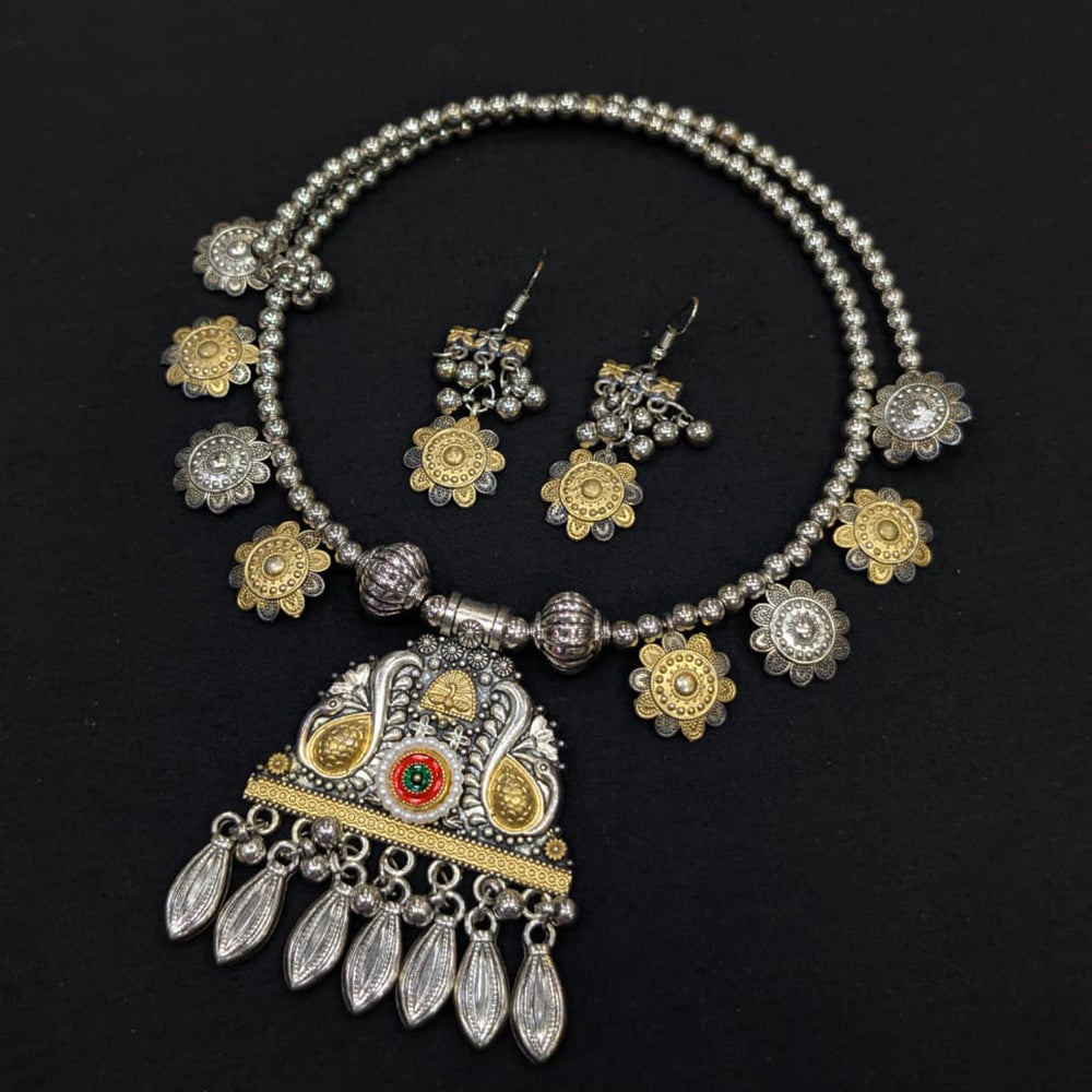 SNERA Antique Finish 2 Tone Plated Navratri Jewellery Necklace Set