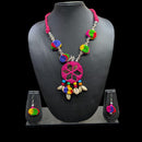SNERA Colorful Pom Pom Mirror Shell Navratri Necklace Set