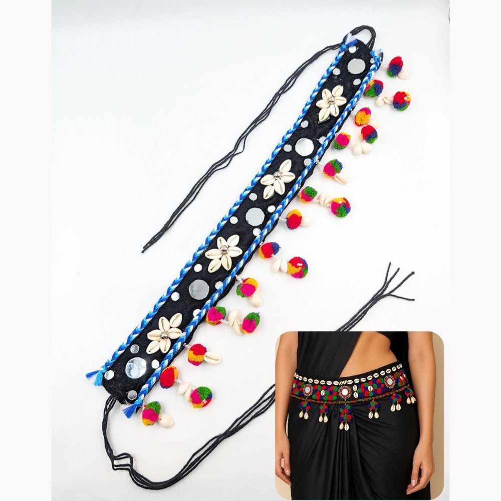 SNERA Trendy Navratri Style Pom Pom And Shell Mirror Kamarbandh