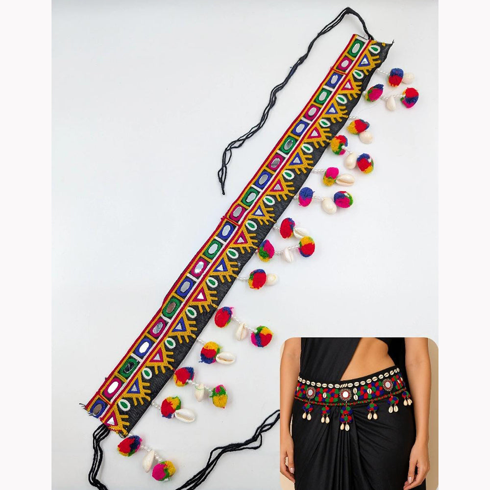 SNERA Trendy Navratri Style Pom Pom And Shell Mirror Kamarbandh