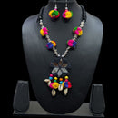 SNERA Colorful Pom Pom Mirror Shell Navratri Necklace Set