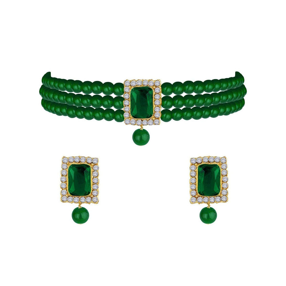 SNERA Classic Grace Crystal Stone And Pearl Choker Necklace Set