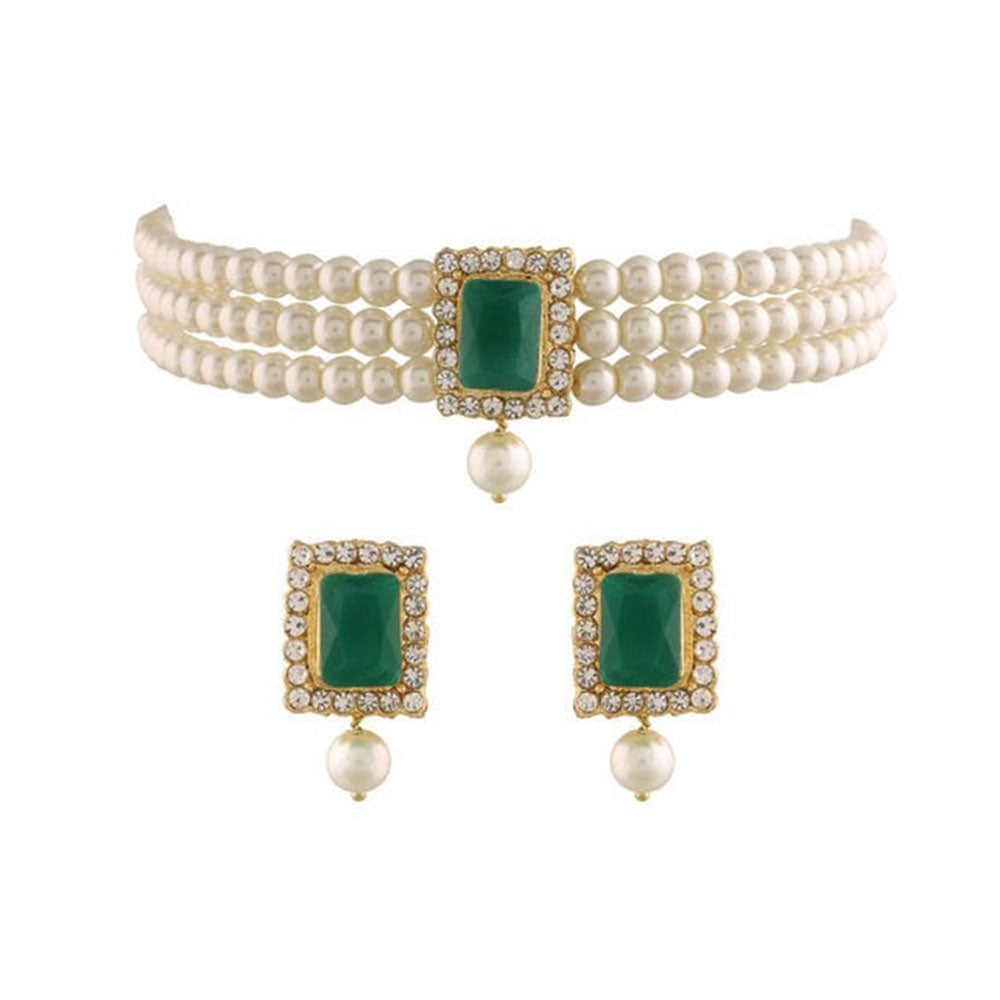SNERA Classic Grace Crystal Stone And Pearl Choker Necklace Set