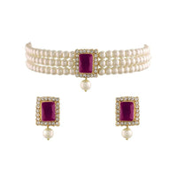 SNERA Classic Grace Crystal Stone And Pearl Choker Necklace Set