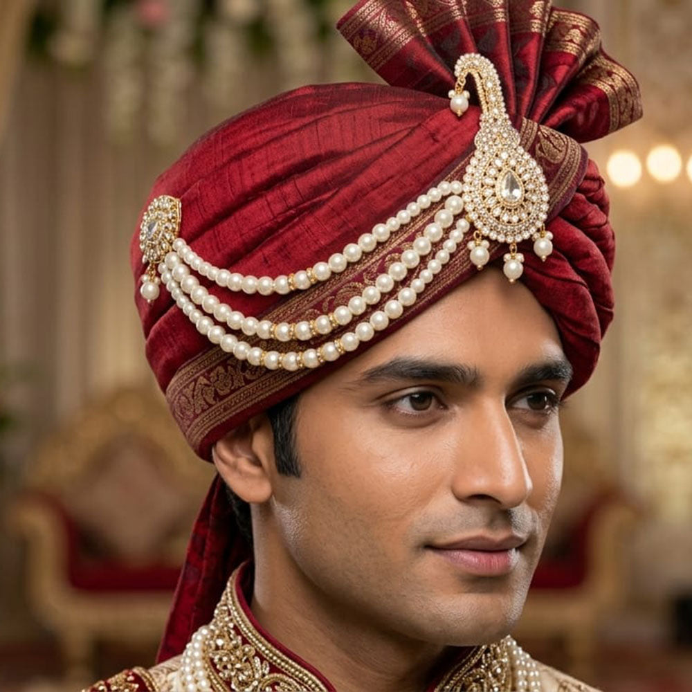 SNERA Maharaja Style Kundan Stone And Pearl Brooch