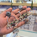 SNERA Graceful 2 Tone Plated Pota Stone And Pearls Jhumki Earrings