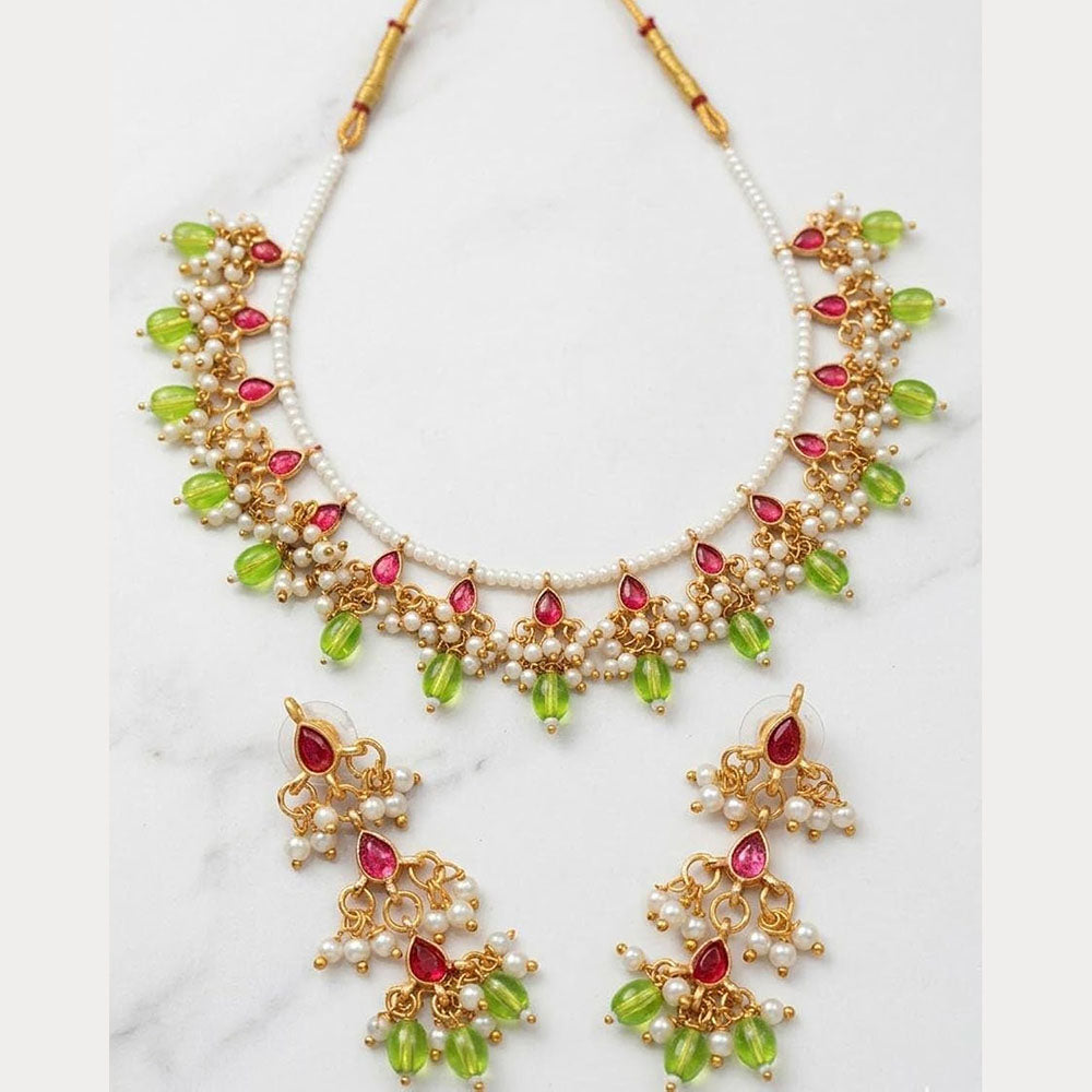 SNERA Party Wear Kundan Stone And Beaded Necklace Set