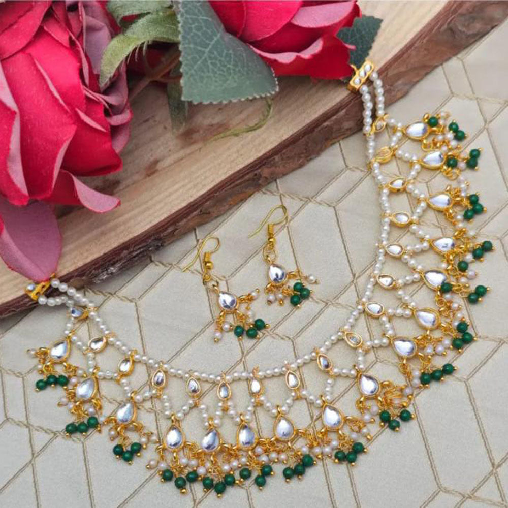 SNERA Party Wear Kundan Stone And Beaded Necklace Set