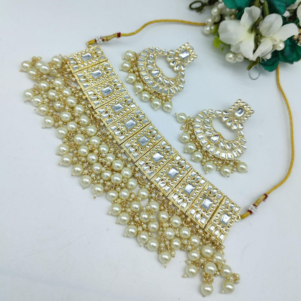 SNERA Party Wear Kundan Stone And Pearl Choker Necklace Set
