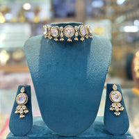 SNERA 2 Tone Plated Kundan Stone And Pearl Choker Necklace Set 