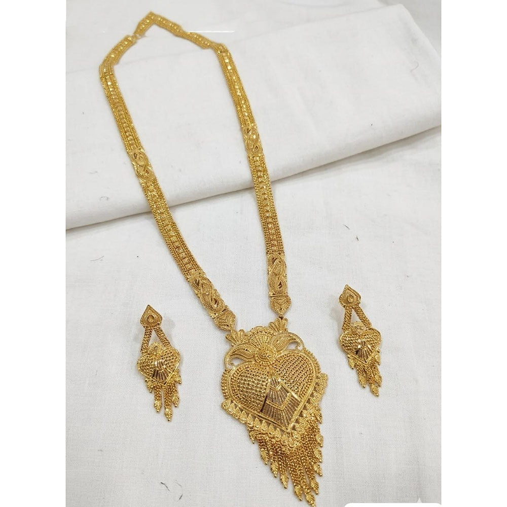 SNERA Traditional Gold Plated Designer Long Necklace Set with Earrings