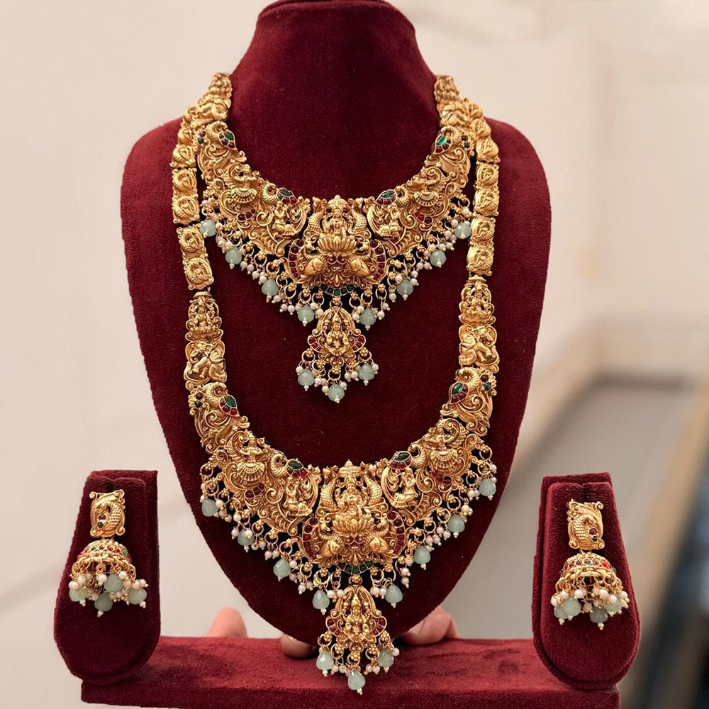 SNERA Graceful Pota Stone And Pearl Temple Double Necklace Set