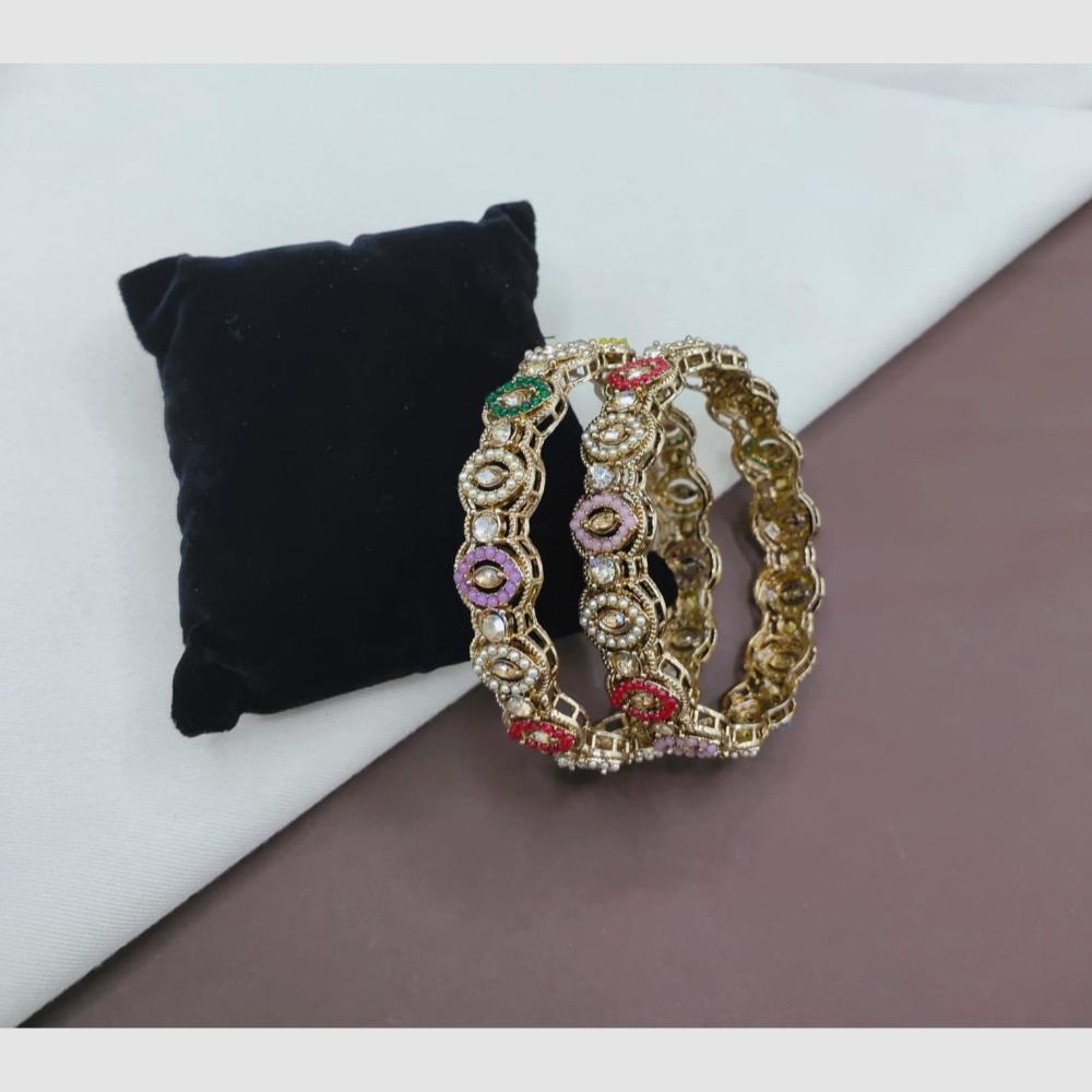 SNERA Elegant Crystal Stone and Pearl Designer Bangles Set