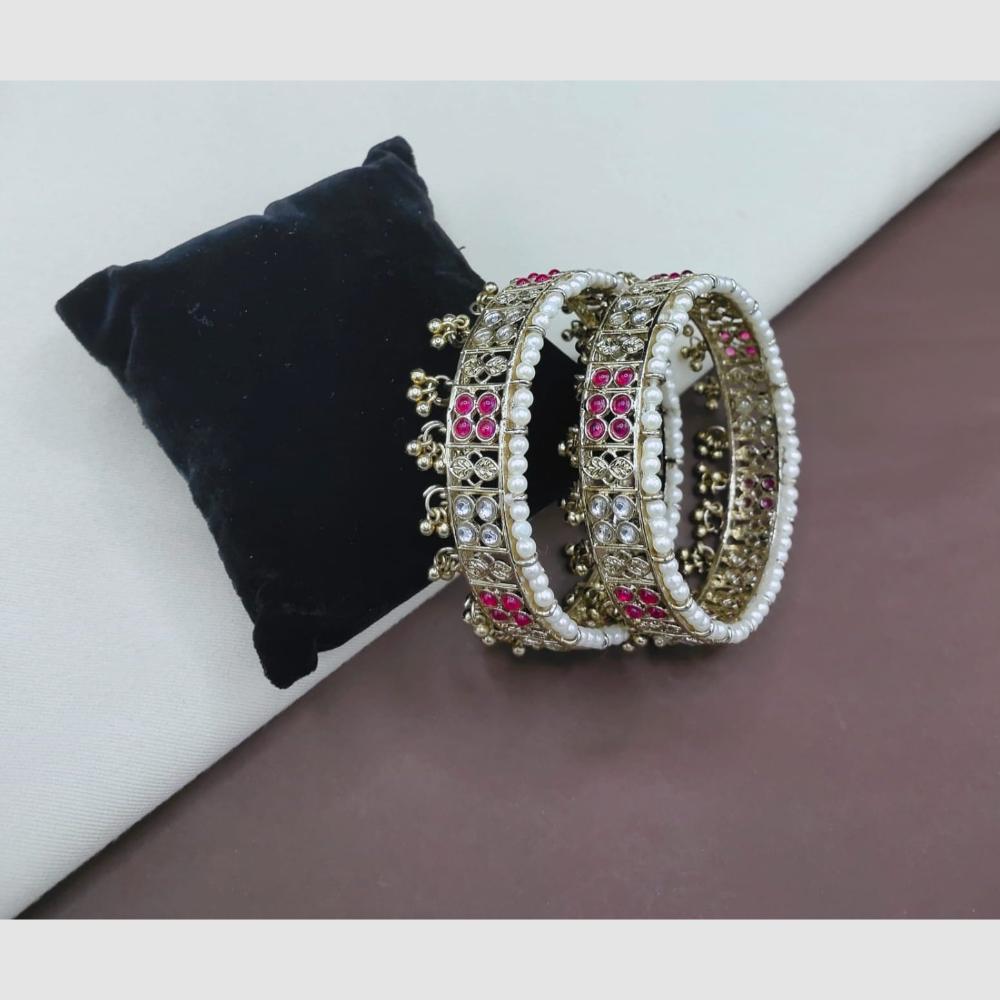 SNERA Elegant  Pota Stone And Pearl Designer  Bangles Set
