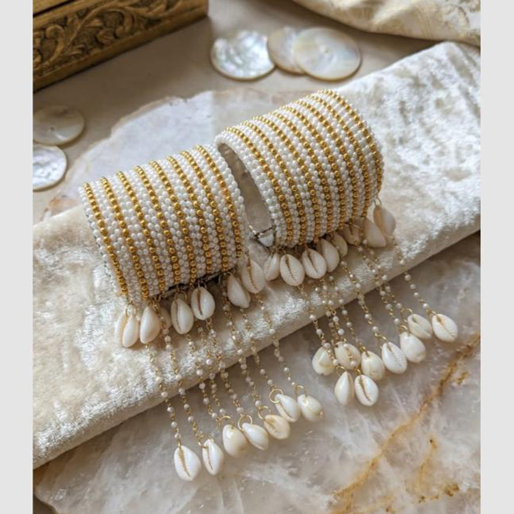 SNERA Pearl Beads and Cowrie Shell Traditional Bangles Set for Women