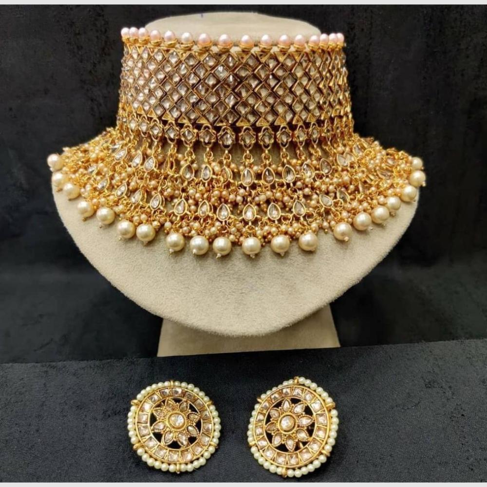 SNERA Classic Grace Crystal Stone  And Pearl Choker Necklace Set