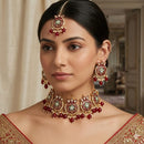 SNERA Classic Grace Crystal Stone  Pearl And Beads Choker Meenakari Necklace Set