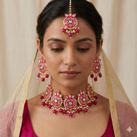 SNERA Classic Grace Crystal Stone  Pearl And Beads Choker Meenakari Necklace Set