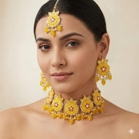 SNERA Classic Grace Crystal Stone  Pearl And Beads Choker Meenakari Necklace Set
