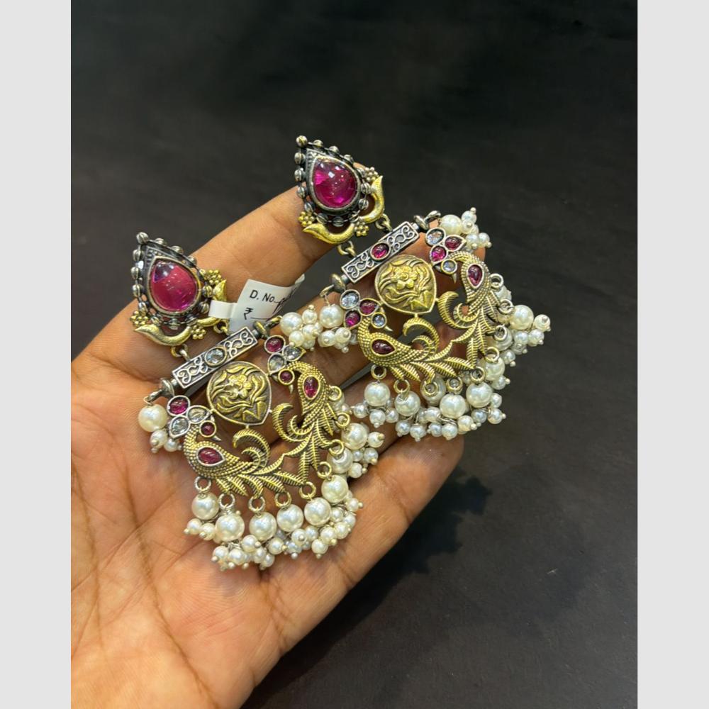 SNERA Graceful Pota Stone And Pearl Peacock Design Dangler Earrings