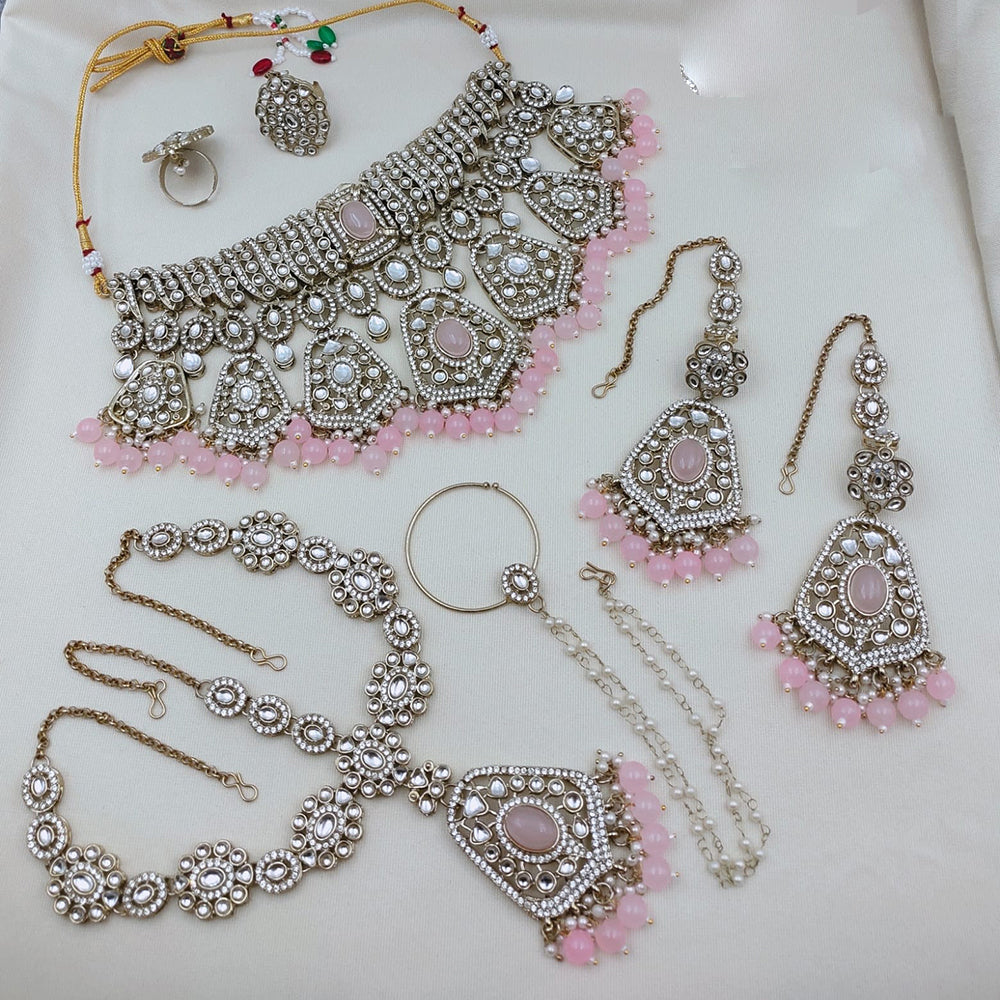 SNERA Premium Kundan Stone And Beads Semi Bridal Necklace Set for Women