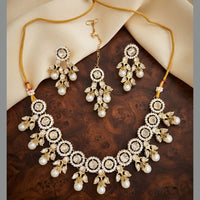 SNERA Elegant Crystal Stone And Pearl Necklace Set Women
