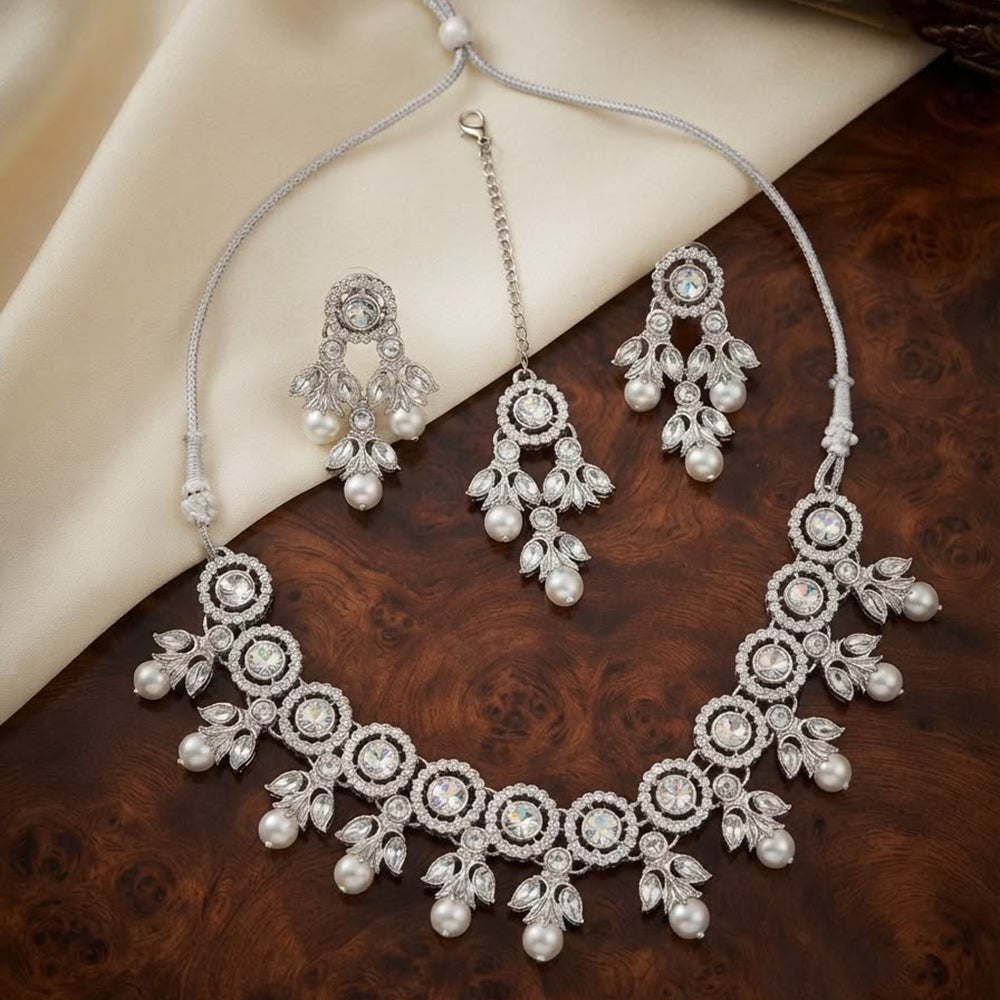 SNERA Elegant Crystal Stone And Pearl Necklace Set Women
