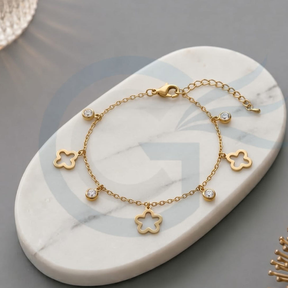 SNERA Korean Style Gold Snake Floral Chain Bracelet
