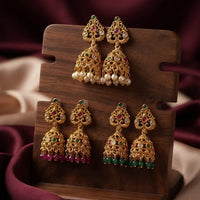SNERA Gold Plated Luxury Pota Stone And Pearl Jhumki Earrings