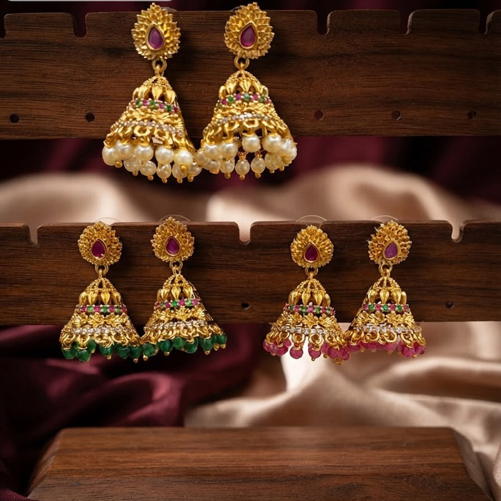 SNERA Gold Plated Luxury Pota Stone And Pearl Jhumki Earrings