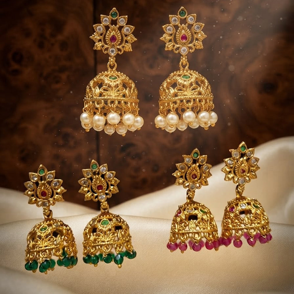 SNERA Gold Plated Luxury Pota Stone And Pearl Jhumki Earrings