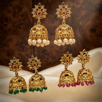 SNERA Gold Plated Luxury Pota Stone And Pearl Jhumki Earrings