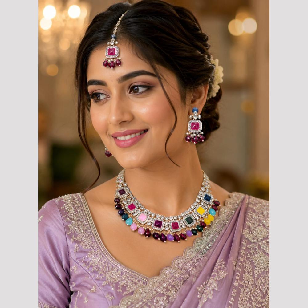 SNERA Elegant Crystal Stone And Pearl Necklace Set Women