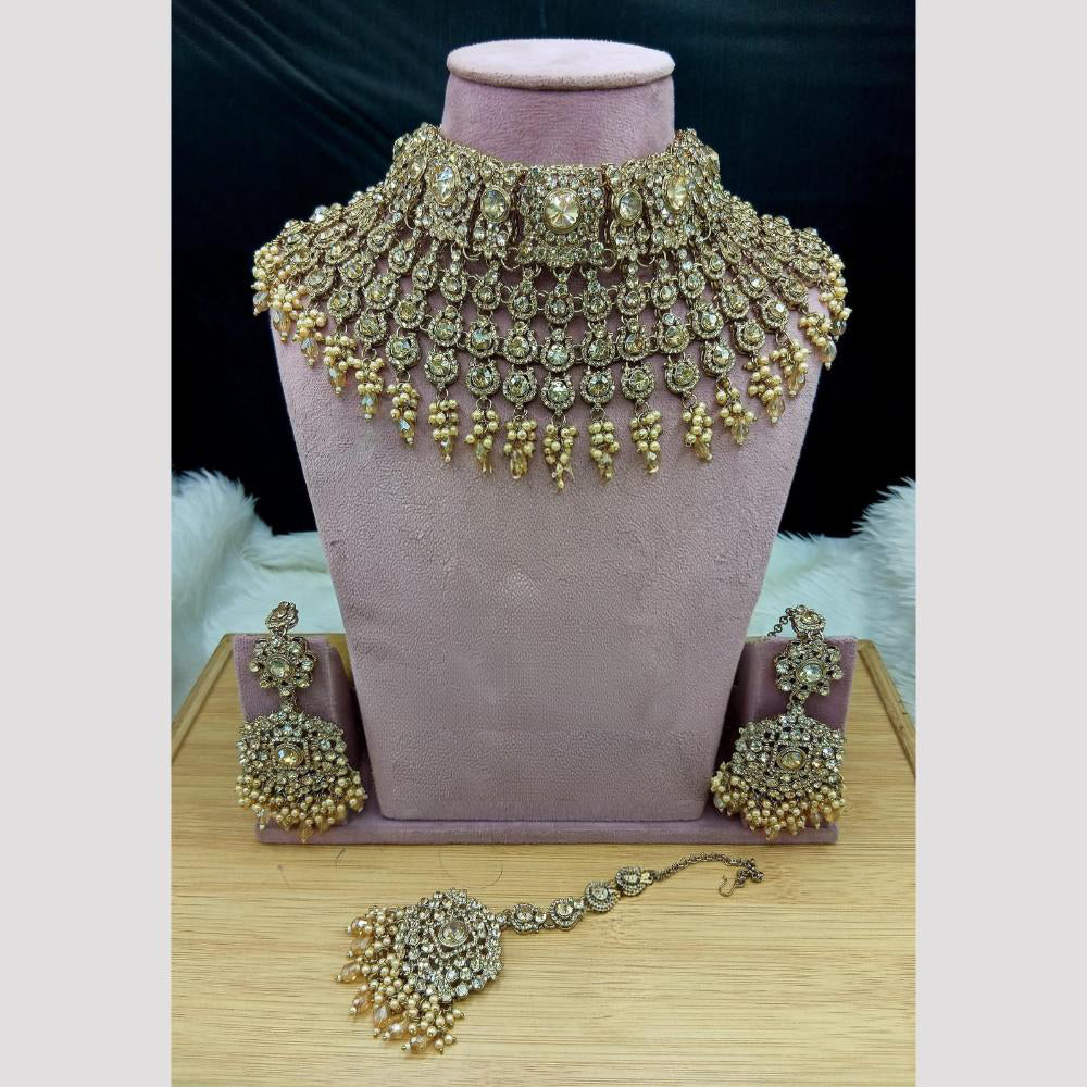 SNERA Elegant Crystal Stone And Pearl Choker Necklace Set Women