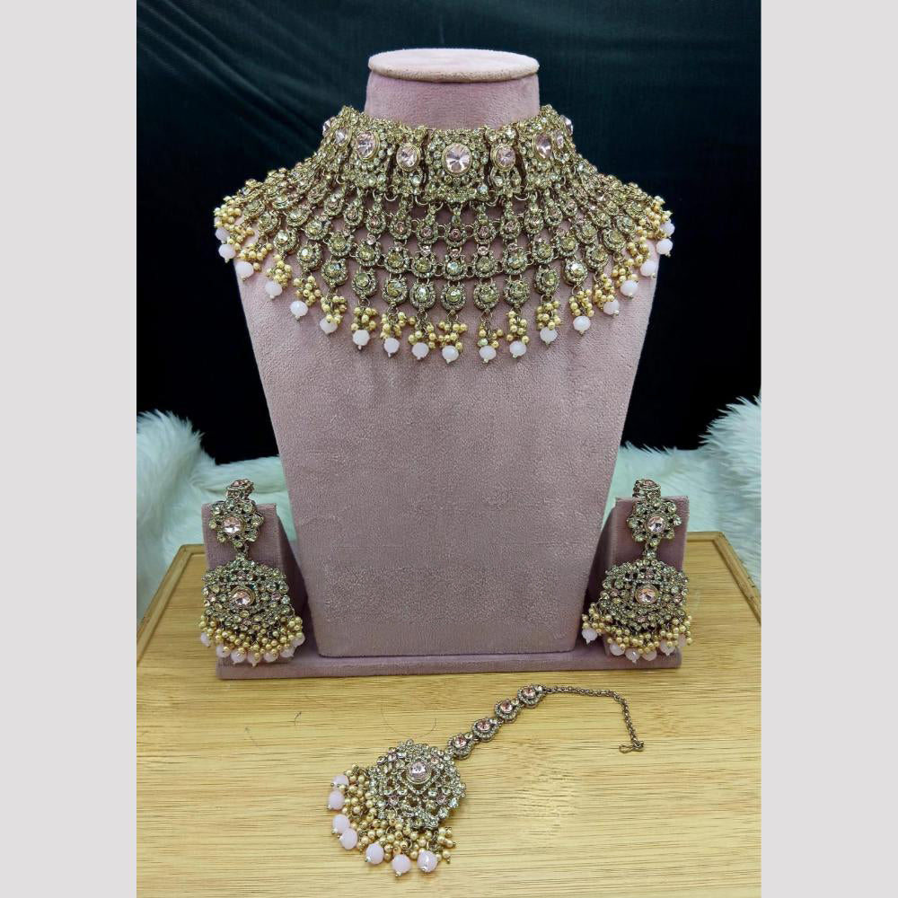 SNERA Elegant Crystal Stone And Pearl Choker Necklace Set Women