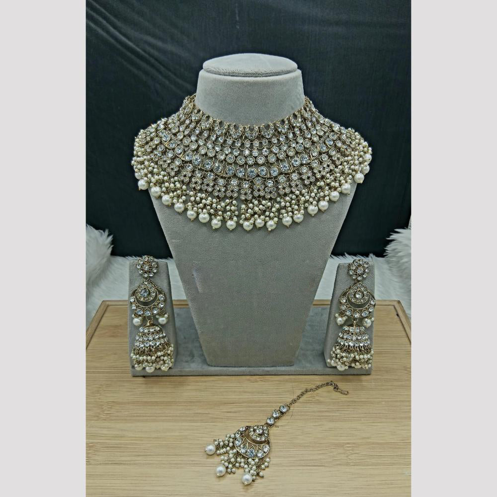 SNERA Elegant Crystal Stone And Pearl Choker Necklace Set Women