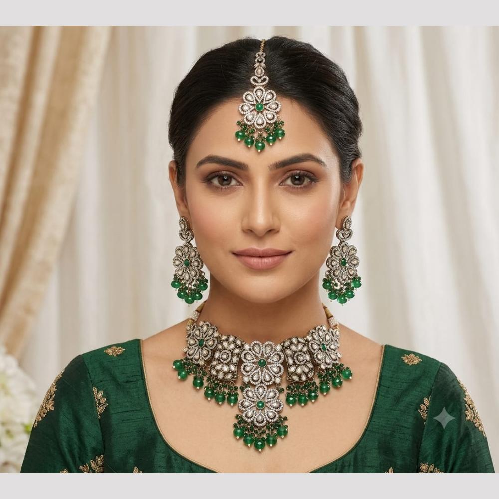 SNERA Elegant Crystal Stone And Pearl Choker Necklace Set Women