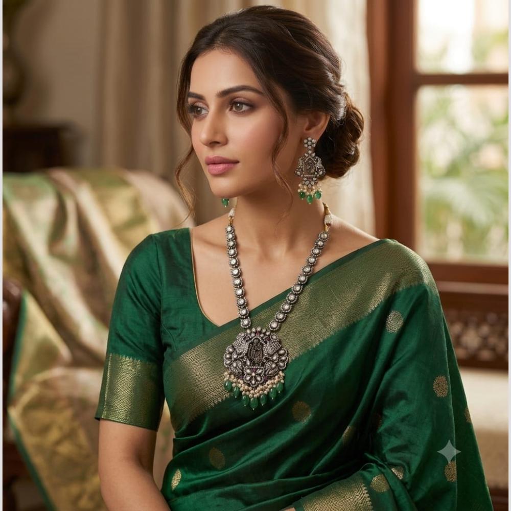 SNERA Royal Pota Stone Beads And Pearl Temple Necklace Set