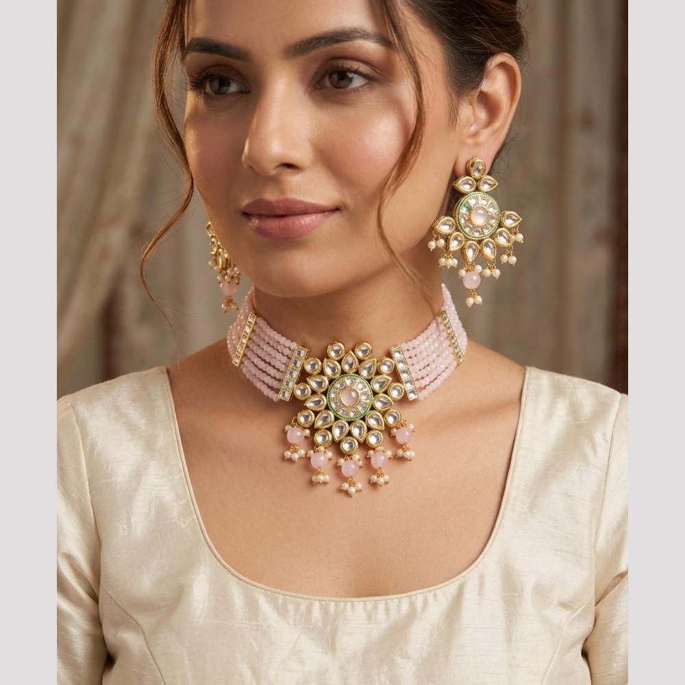 SNERA Premium Kundan Stone And Beads Choker Necklace Set 